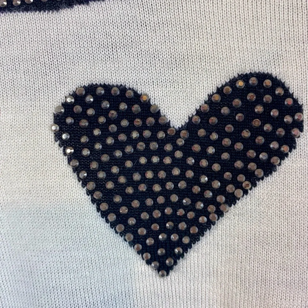 NWT Alice + Olivia Reinstone Hearts Wool Crewneck Sweater in Cream Black Size XS